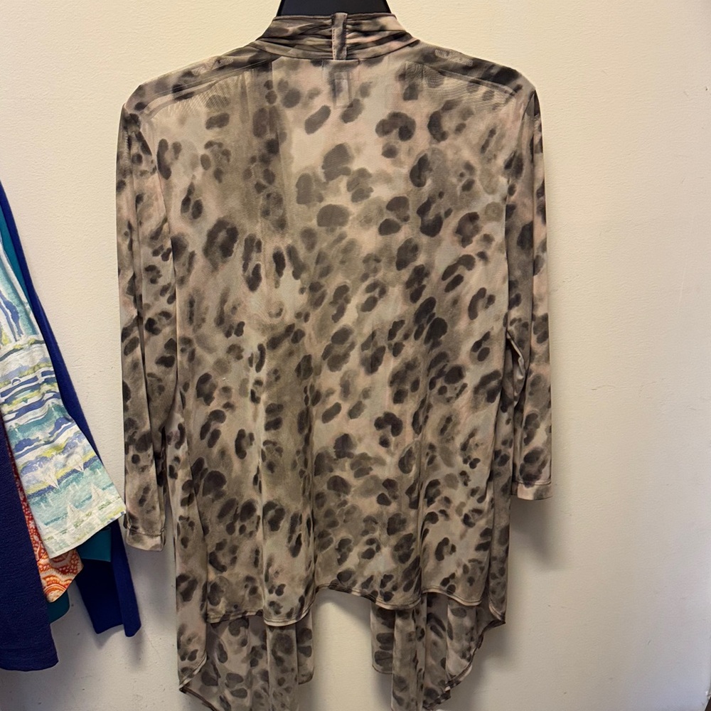 Chico's Taupe & Gray Leopard Print Open Drape Cardigan - Picture 3 of 5